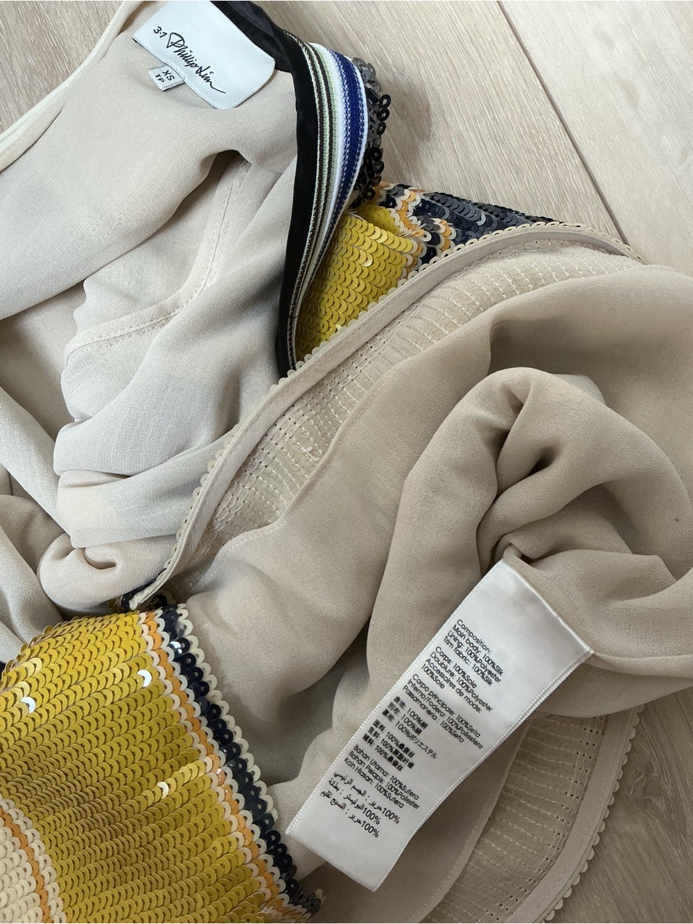 3.1 Phillip Lim Yellow, Navy & Cream Sequin Stripe Short Sleeve Top - Picture 8 of 9